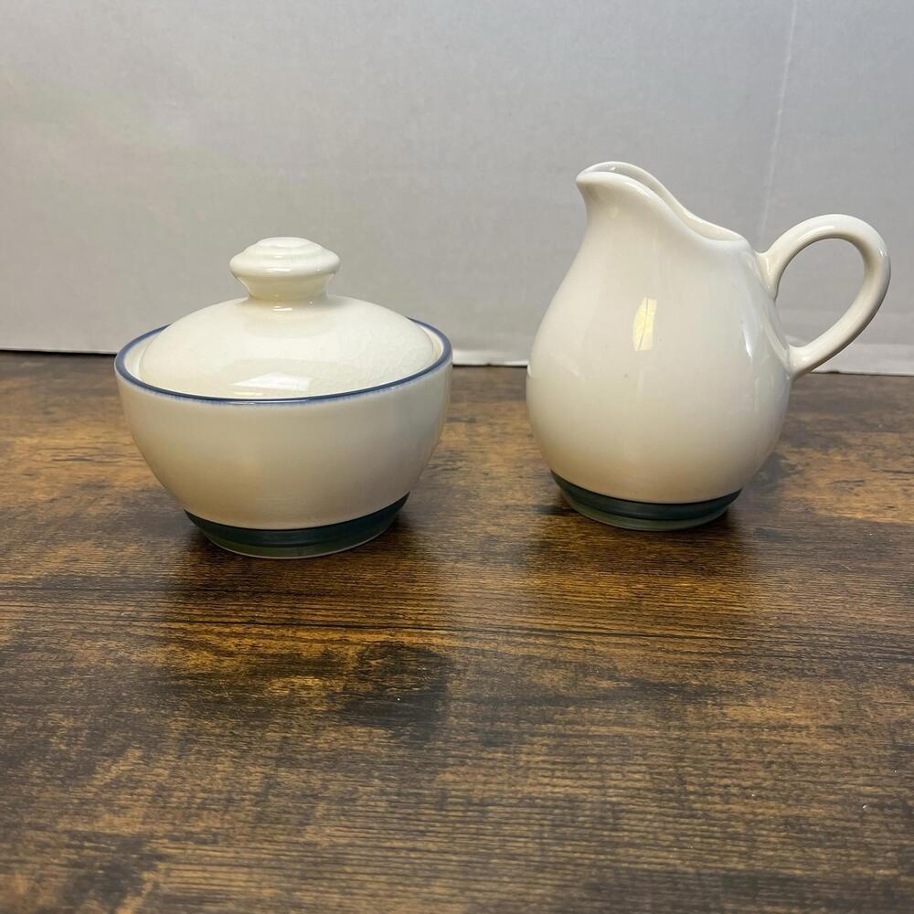 Pfaltzgraff‎  Ocean Breeze Sugar  With Lid Creamer Set Made In USA Blue Teal